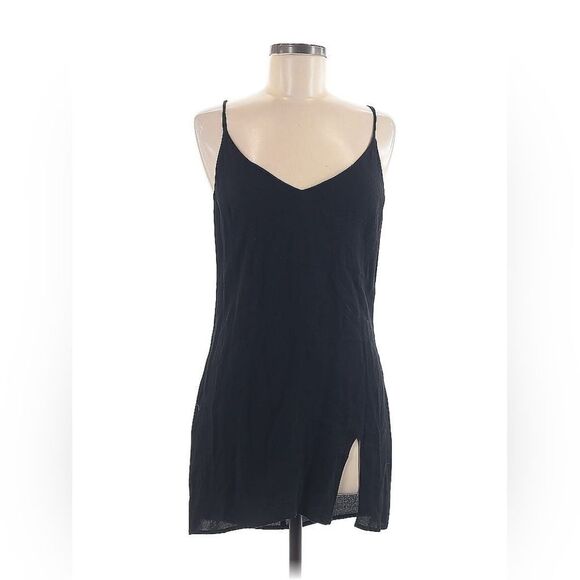 Reformation Marlowe Crepe Mini Slip Dress in Black with Slit Medium